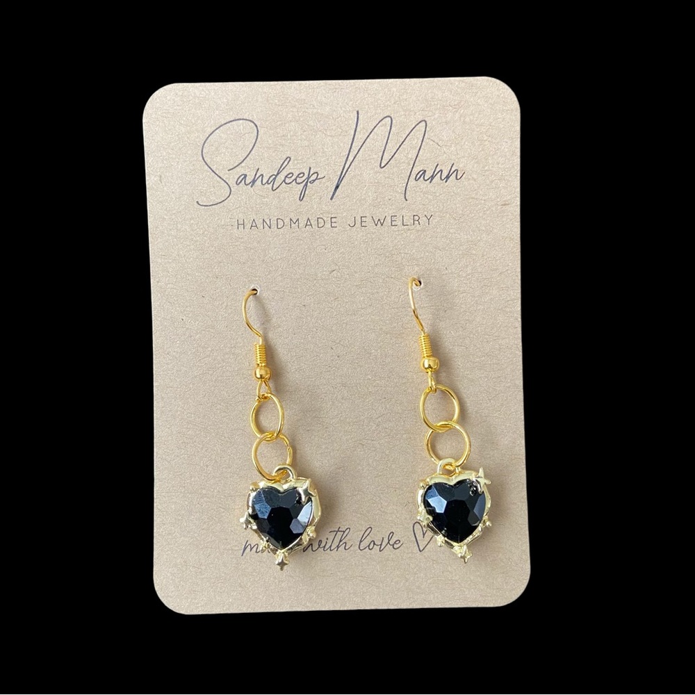 Handmade black and golden heart earrings